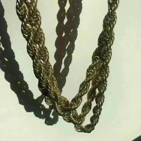 Faux Gold 3 Layer Robe Chain Modern Chunky Statement Necklace Minimalist - Picture 7 of 7